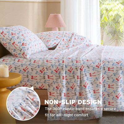 4-Piece 100% Cotton Pigment Printed Sheet Set,Happy Bows