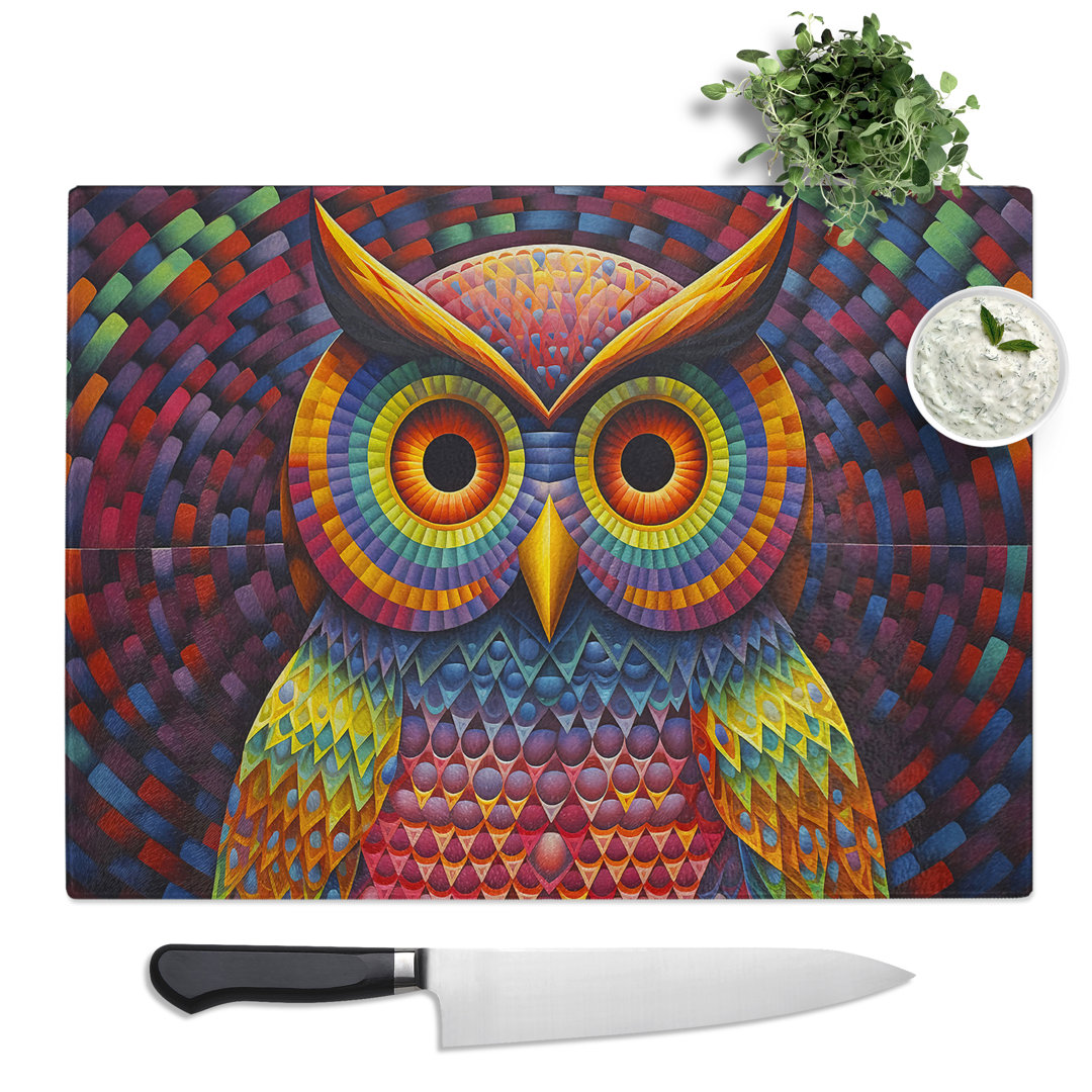 Owl Op Art  Glass Chopping Board
