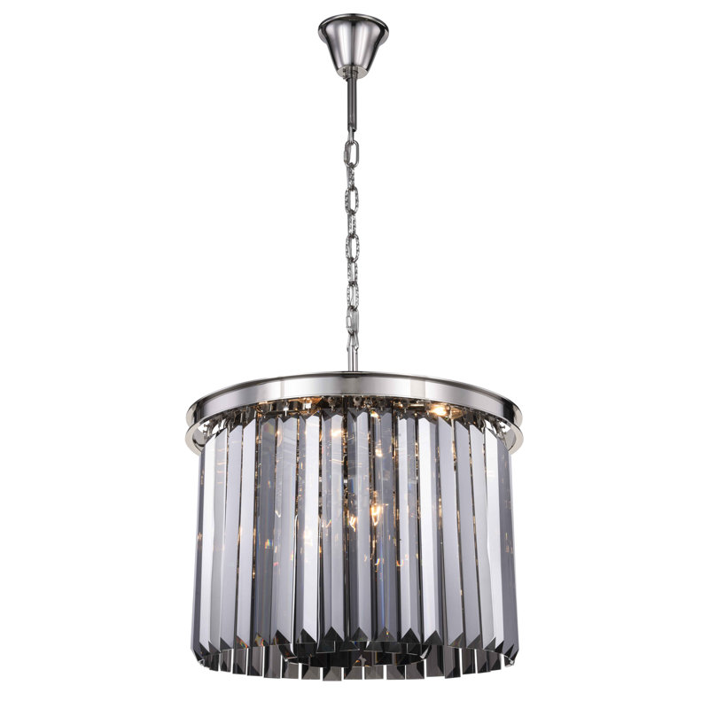 Yazmin 6 - Light Dimmable Drum Chandelier, Gray, Polished Nickel