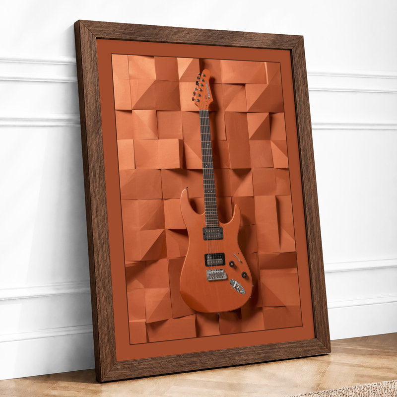 Guitar On Geometric Wall Industrial - Print, Walnut, A4 - 29.7 x 21.0 cm