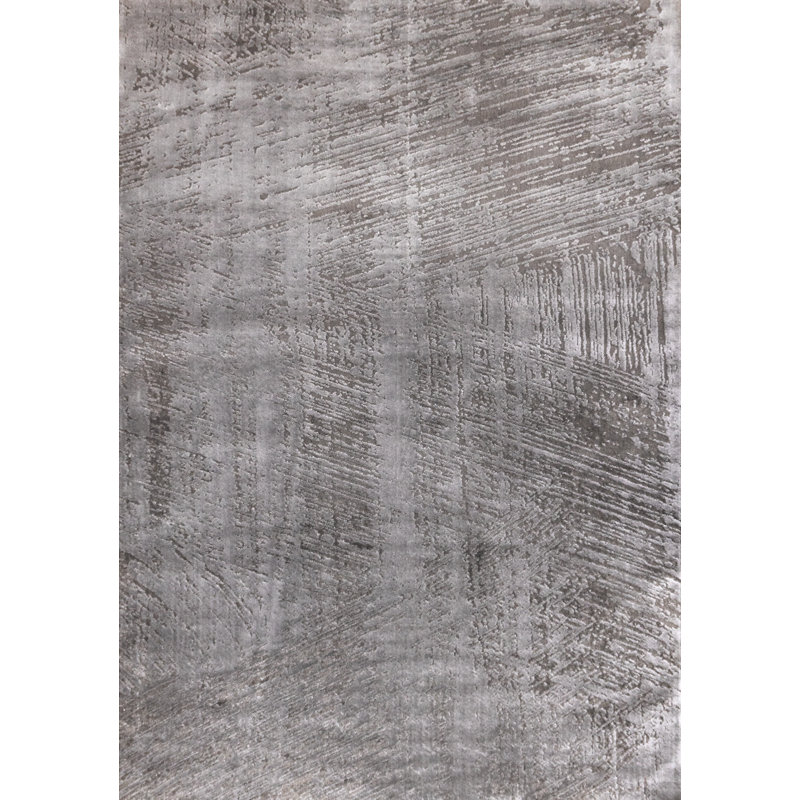 Derolus Gray Distressed Polyester Living Room Carpet, Rectangle 6'7" x 9'6"