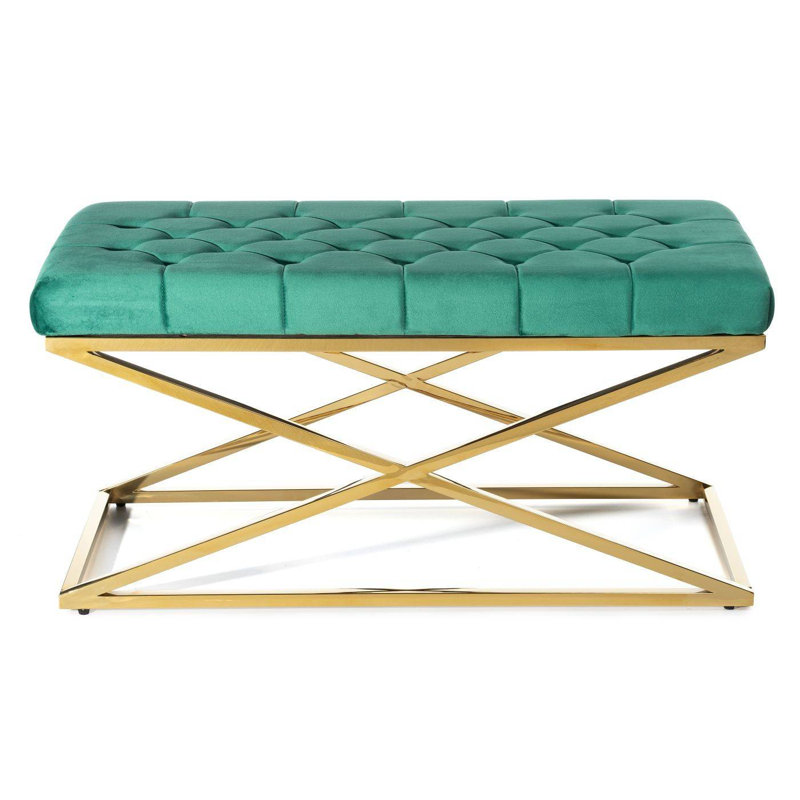 Kolten Polyester Upholstered Bench, Green/Gold