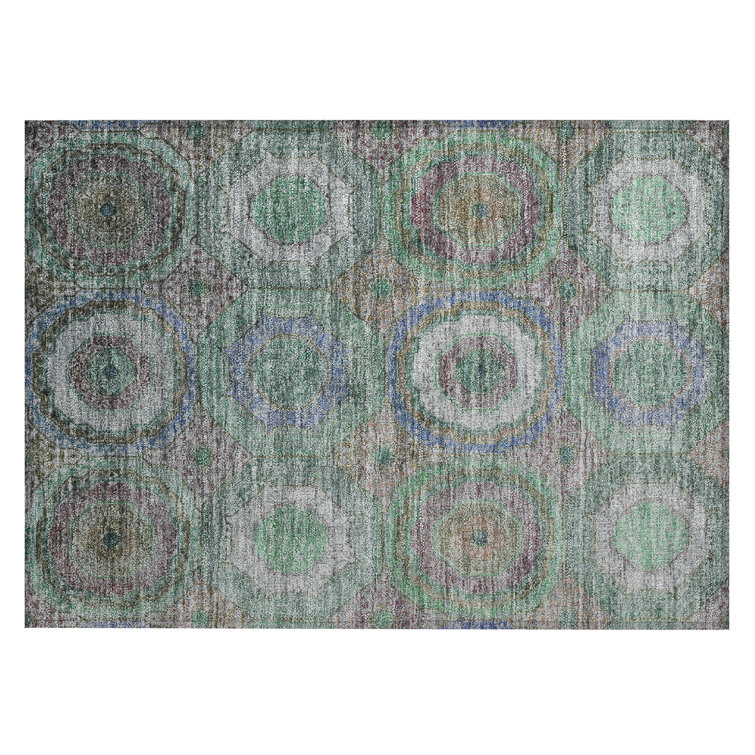 Machine Washable Indoor/Outdoor Xhevrie Green Rug