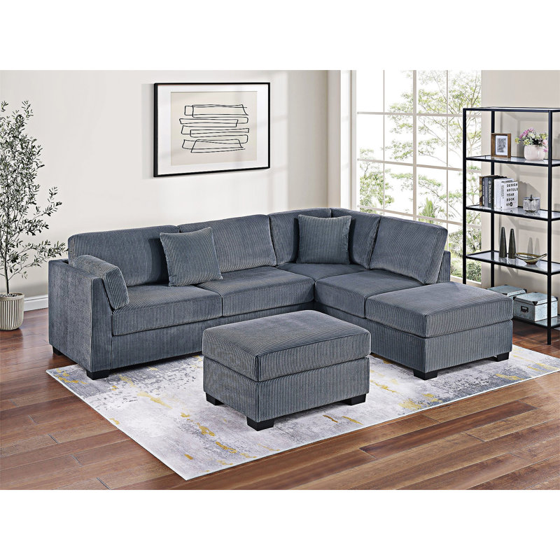 Upholstered Sectional Sofa, Dark Gray
