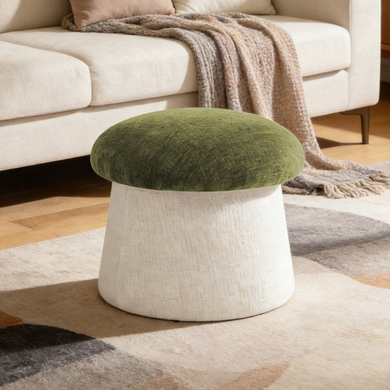 19.7"W Upholstered Storage Mushroom Ottoman, Green/Ivory