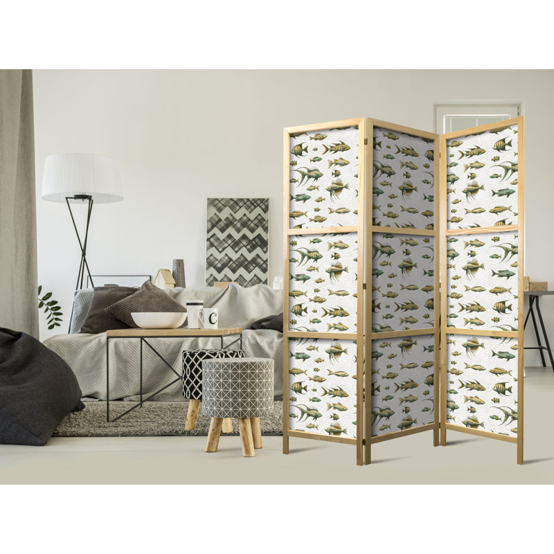 171cm H Solid Wood Folding Room Divider, 171cm H x 135cm W x 1.2cm D, 3