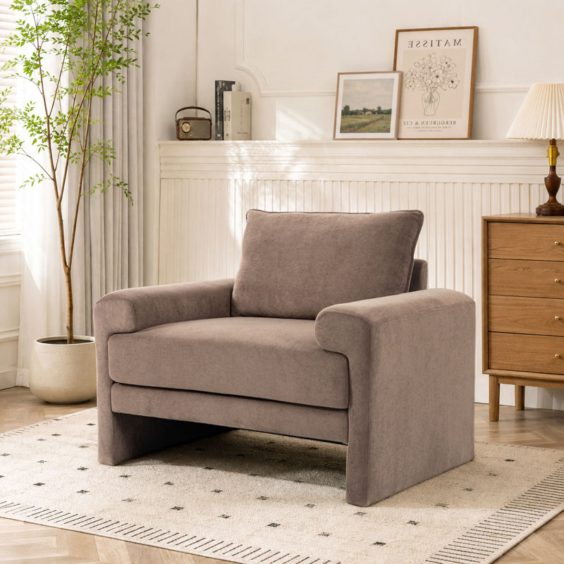 41" W Upholstered Lounge Chair, 1, Brown