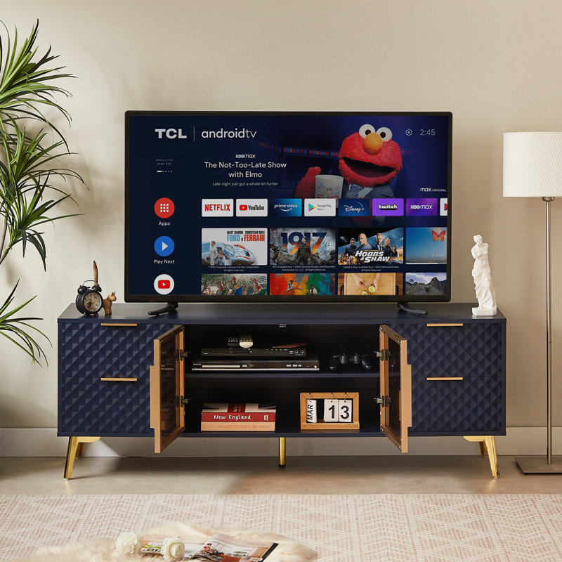Meuble télé 4 tiroirs avec pieds réglables en métal de style géométrique Deluxe
