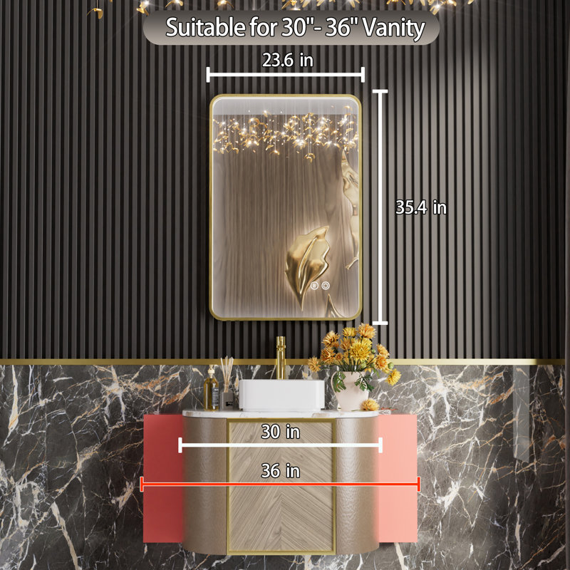 Aluminum Framed Lighted LED Bathroom Vanity Mirror with Anti-Fog 3 Colors Temperature & Dimmable Light Bathroom Vanity Mirror