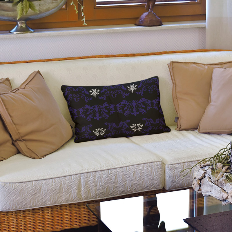 Housse et insert de coussin rectangulaire Baltimore Football Baroque, Polyester filé, Noir / mauve / blanc