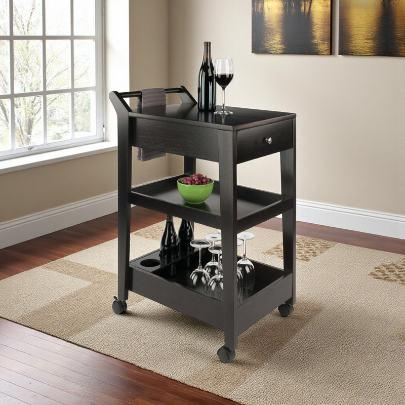 Ammons Serving Storage Bar Cart in Espresso Finish With Casters, 37.17" H X 17.89" W X 26.03" D