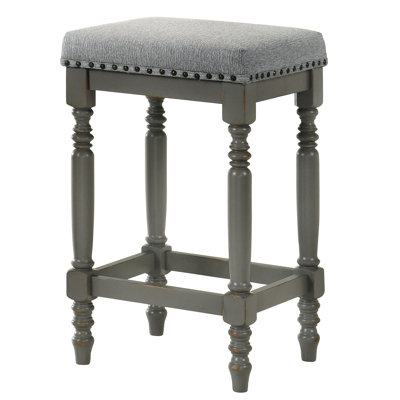 Rustic Counter Stools Of 2 With Distressed Finish And Turned Legs For Kitchen Bar Seating Area 26 Inch Gray Padded Seat Countertop