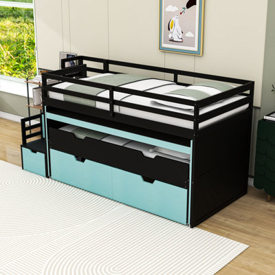Multifunctional Loft Bed with Twin Trundle, Storage Drawers and Staircase