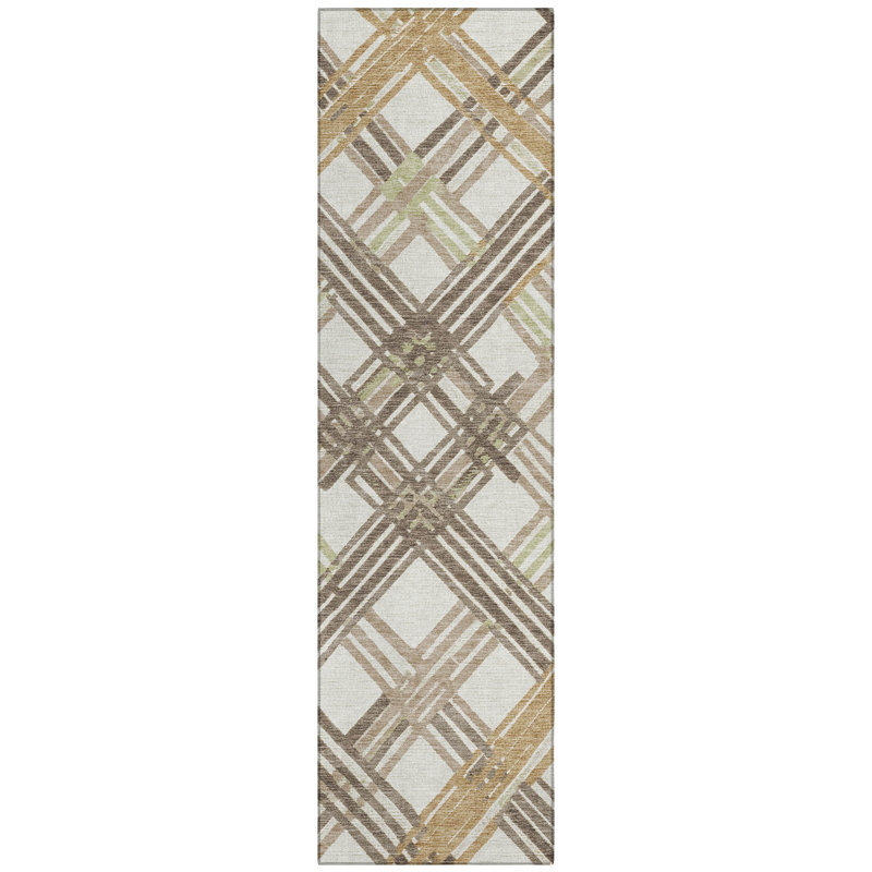 Machine Washable Indoor/Outdoor Chantille ACN2452 Geometric Rug, 2'3" x 7'6" Runner, Ivory