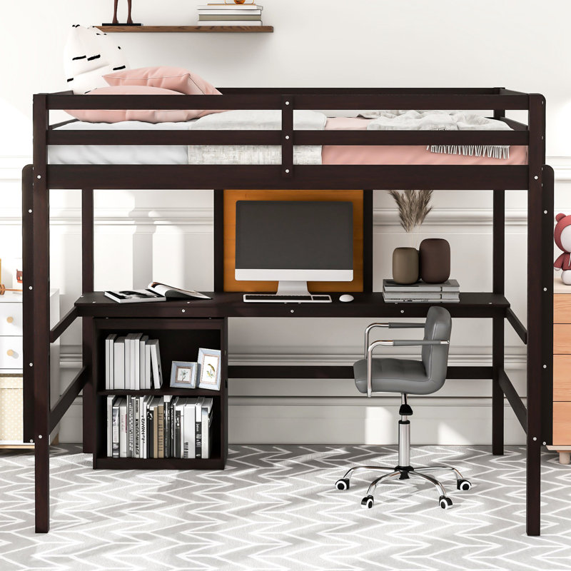 Lit mezzanine avec bureau, aucun sommier nécessaire, offre un espace de couchage confortable en bois - stable et élégant
