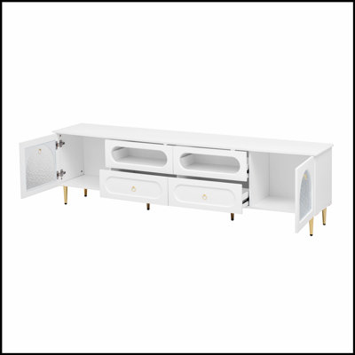 Retro Media Console Cabinet with Six Legs and Ample Storage for Organized Living Room Entertainment Solutions by Mercer41