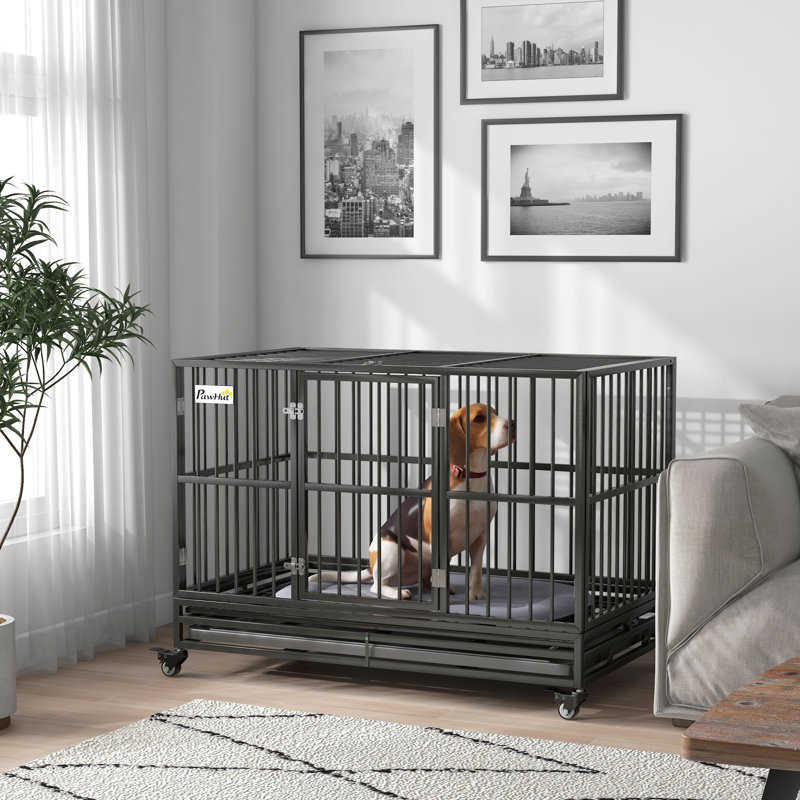 Cage à chien en cage robuste 48 po Pawhut avec roues verrouillables