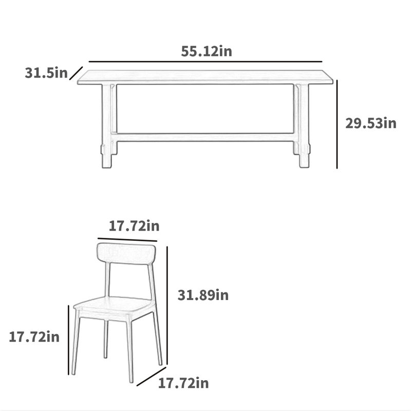Ensemble de salle à manger rectangulaire, H 29,53 po x L 55,12 po x l 31,5 po
