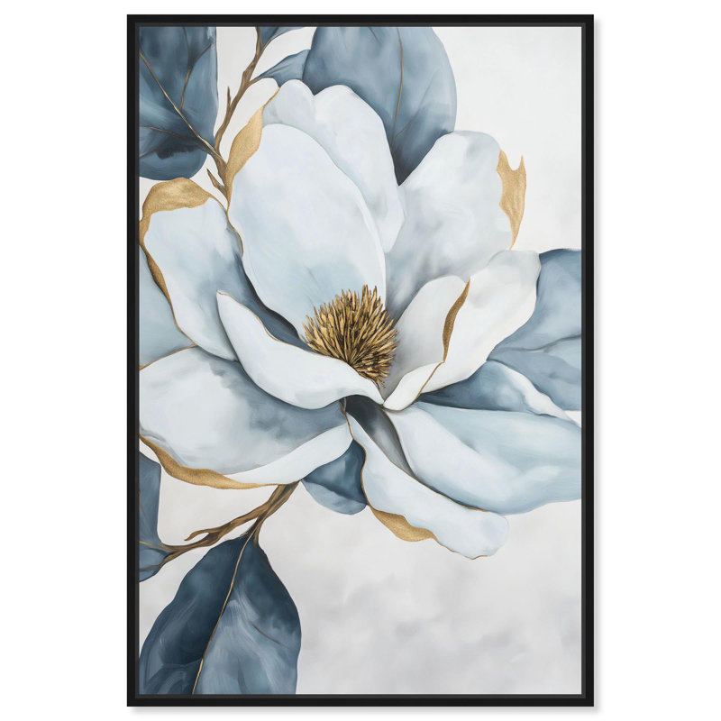 Art Remède, art floral élégant sur toile, élégance ornée, Cadre flottant noir, 16" H x 11" W