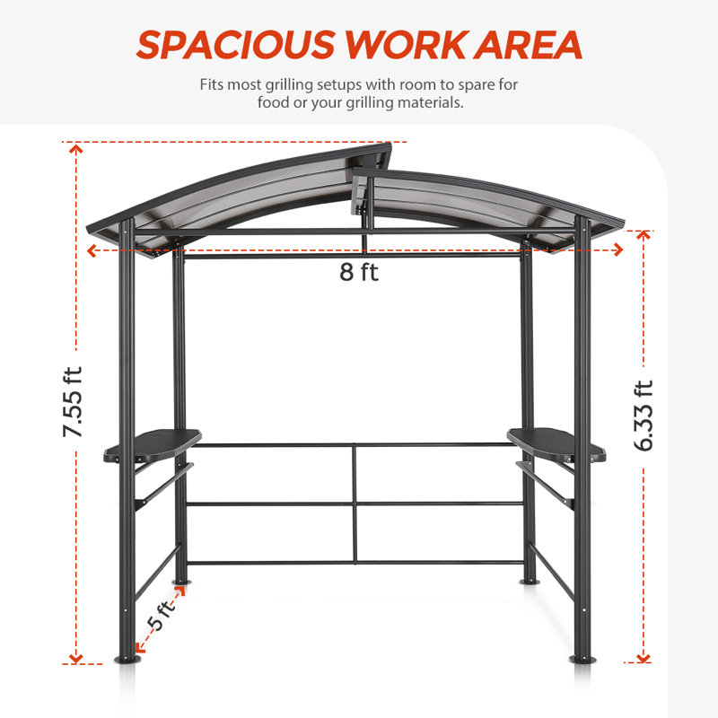 Eagle Peak 8x5 Black Steel Polycarbonate Grill Gazebo with Shelves