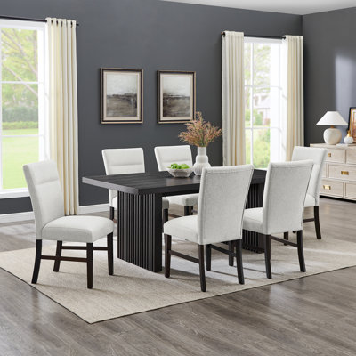 Rebeca Dining Set, Slat-Fluted Dining Table With Stylish Chairs, Gray by Winston Porter