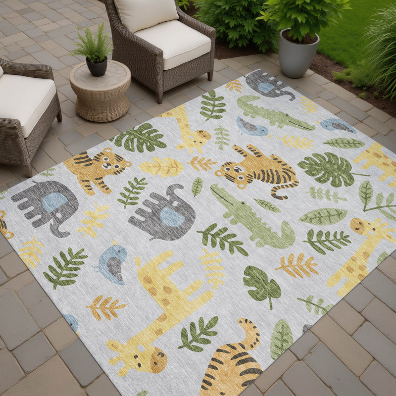 Machine Washable Indoor/Outdoor Chantille ACN2578 Kids Rug, Silver, 8' x 10'