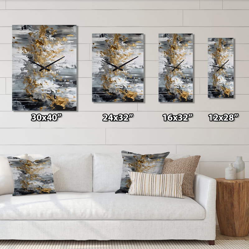 Delicate Brushstrokes I - Horloges murales abstraites en marbre, H 32 po x l 16 po x P 1 po
