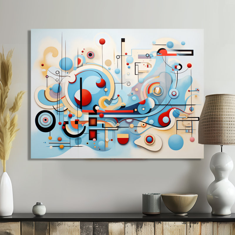 Mid-Century Symphony Blue Jazz I - décoration murale géométrique, Wrapped Canvas, 12" H x 20" W x 1" D