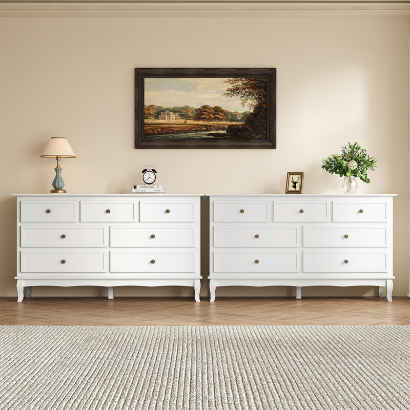 55" Modern Dresser For Bedroom With 7 Spacious Drawers,2 Pcs
