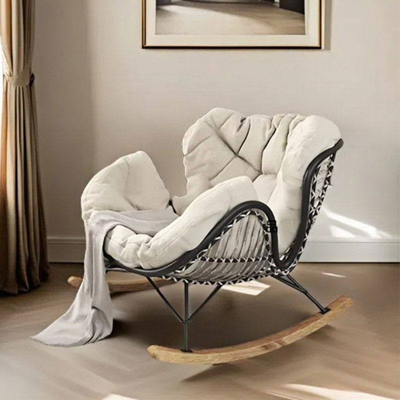 Chaise berçante élégante pour le balcon, Blanc cassé, Noir, noir, noir, noir