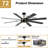 72" 8-Blade Large Ceiling Fan With Lights And Remote Control, Modern 6 Speeds Reversible DC Motor Ceiling Fan With For Living Room