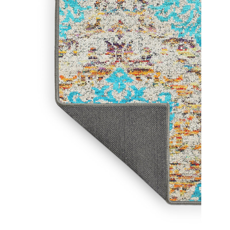 Tapis bleu/jaune contemporain, Rectangle 3 pi x 5 pi
