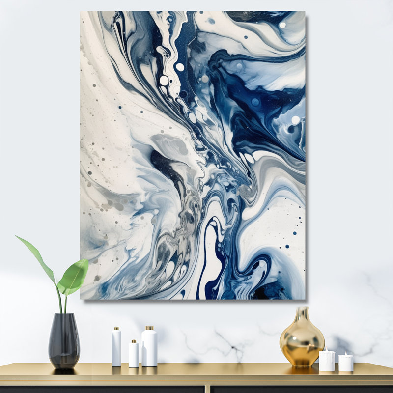 Élixir éthéré bleu et gris IV - décoration murale abstraite, H 20 po x l 12 po x P 1 po, Toile tendue