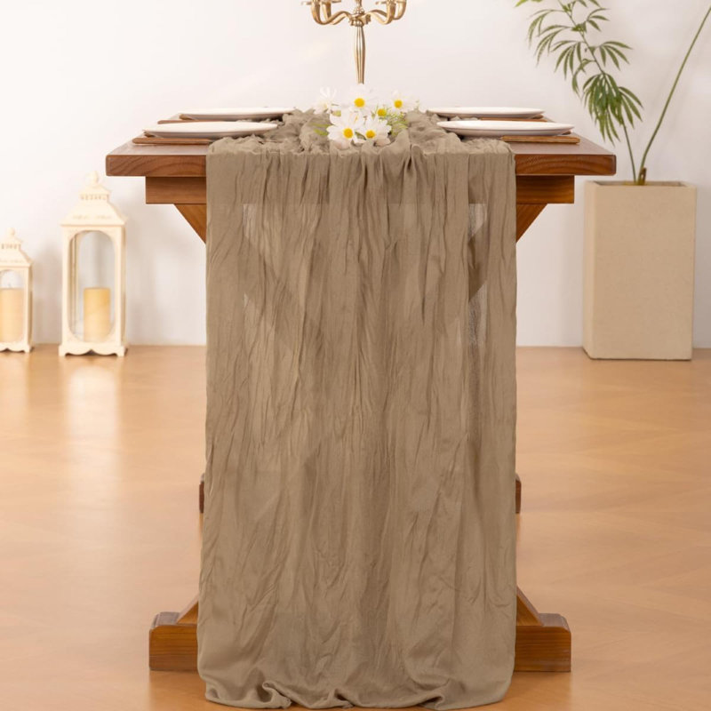 Chemin de table en étamine Cheesecloth Spring Pâques St Patrick's Day Gauze Boho Chemin de table, L 35 po x l 120 po, Brun