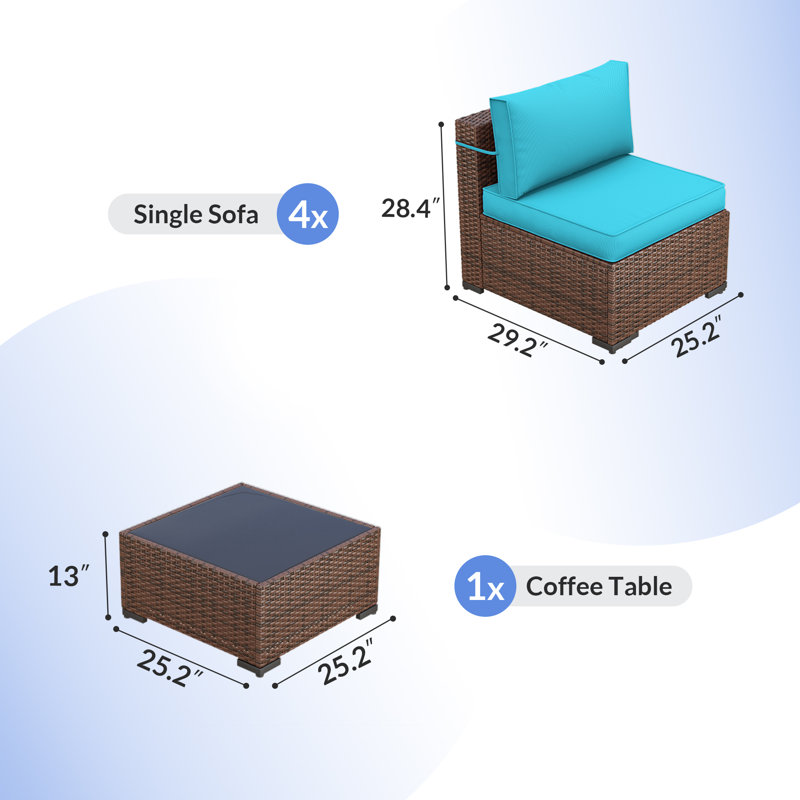 Babak Wicker 4 - Person Patio Conversation Set with Cushions, Sky Blue