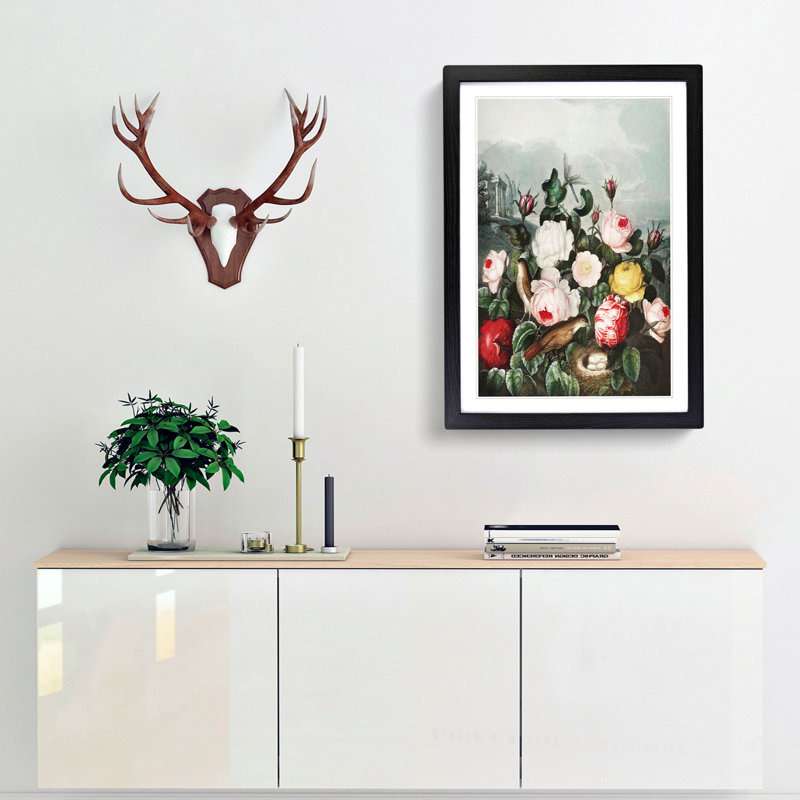Birds Nest in the Roses by R.J. Thornton - Picture Frame Painting Print, 48cm H x 36cm W x 2cm D, Black Framed