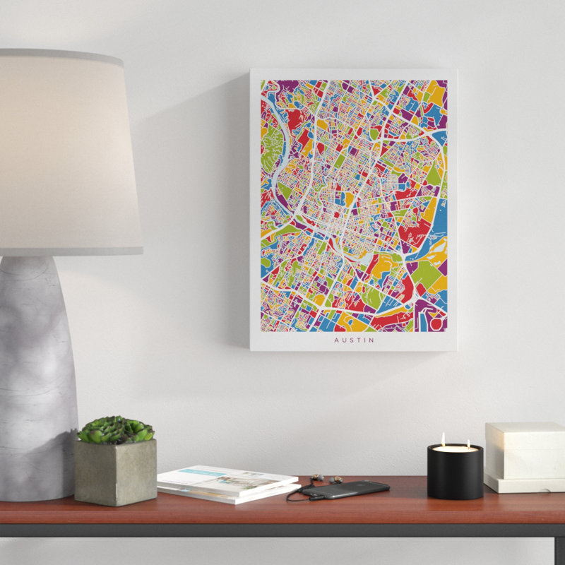«Austin Texas City Map IV», impression sur toile tendue, H 32 po x l 24 po x P 2 po