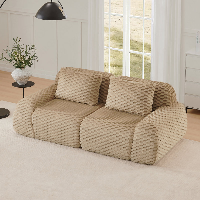 2-Seat Modular Flannelette Sectional Sofa with Anti-Slip Base - Light Camel, Light Camel