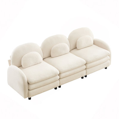 Canapé Teddy en tissu doux de style nuage, dossier incurvé et accoudoirs avec coussins lombaires courbés, canapé modulaire avec coussin de soutien à double couche