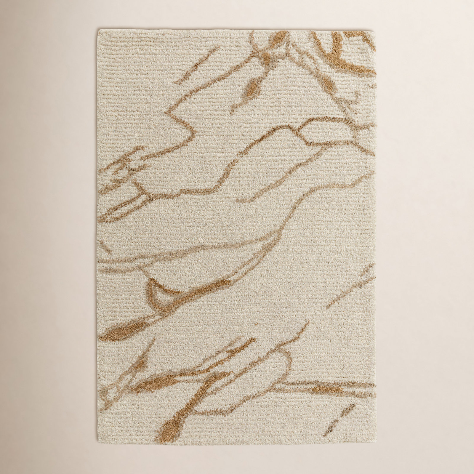 Hand-Tufted Abstract Wool Rug, Rectangle 2' x 3', Ivory
