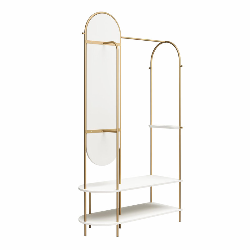 White and Gold Metal Valet Stand with Mirror