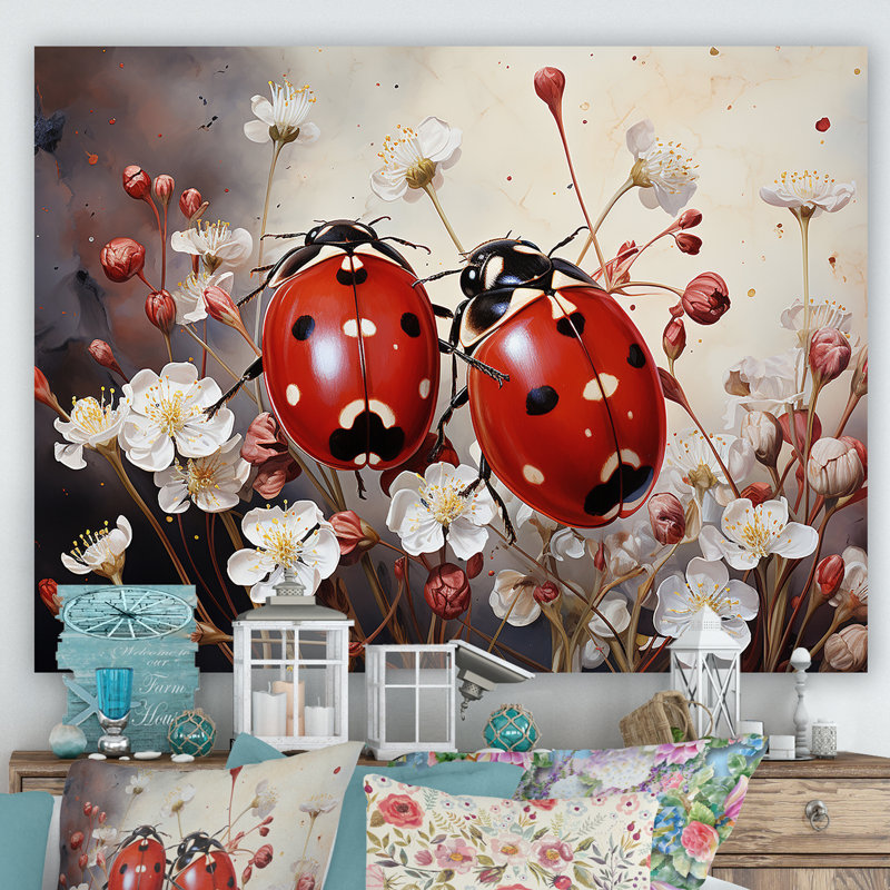 " Polka Dot Lady Bug Floral Serenade ", 12" H x 20" W x 1" D, Wrapped Canvas