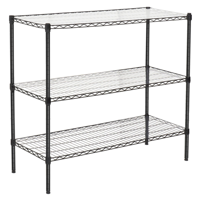 Étagère grillagée en métal à 3 niveaux - Ensemble de 2, capacité de 1050 lb, support de rangement réglable robuste avec doublure de tablette, extensible jusqu'à 6 niveaux de tablettes de 2100 lb, L 48 po x P 18 po x H 96 po, noir