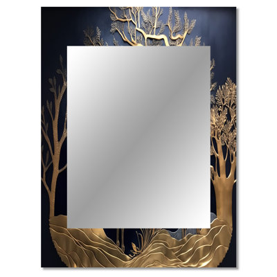 Golden Deer In Forest II - Forest Decorative Wall Mirror, Country Mirror, Printed Metal Art