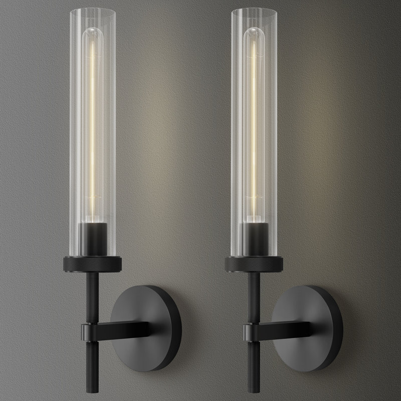 Koutarou 19.48" Dimmable Tube Wall Sconces, Solid Copper Base Black Sconces Wall Lighting(Bulbs Included), Matte Black