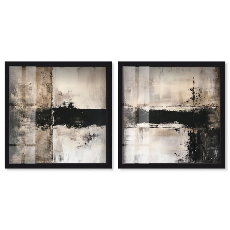 Beneath the Surface Duo Shadowbox Print Neutral Wall Decor Set by Art Remedy, Black Frame, 12 x 12, H 17 po x l 17 po