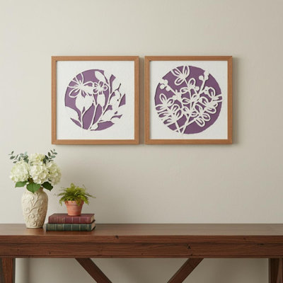 Ensemble de deux art mural encadré floral brun et blanc