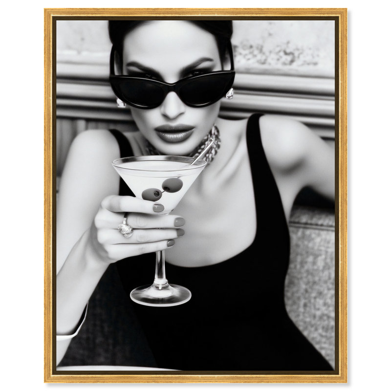 Midnight Sip Food & Beverages Canvas Print by Oliver Gal, Black Frame, 16 x 20, 37"H x 46"W, Gold Floater Frame