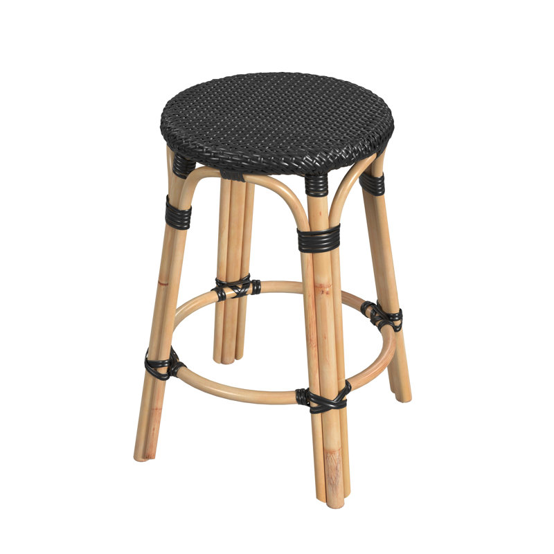 Tobias Rattan Bar Stool & Counter Stool, Counter Stool (24" Seat Height), Black/Natural Rattan Frame