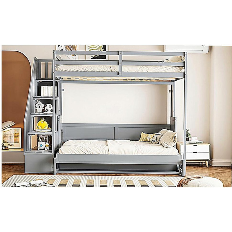 Lit escamotable double avec levage hydraulique et conception de bureau, en gris, Gris